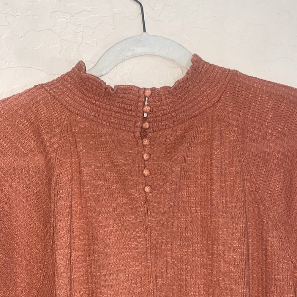 Free People Boulevard Ruffle long sleeve mock neck turtle neck Top in Coral - Picture 5 of 7